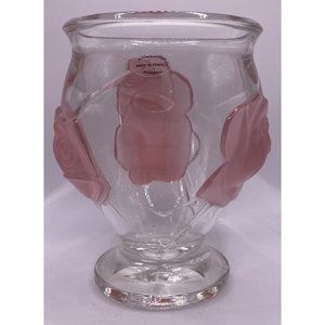 Teleflora Vase Crystal Raised Frosted Pink Roses Made in France